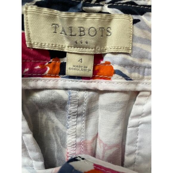 Talbots Size 4 Women's Cotton Chino Ankle Pants Blue and Pink Hawaiian Floral - Picture 5 of 6